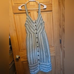 Linen cotton blend green and white striped dress
